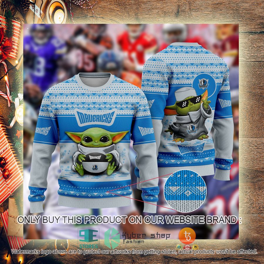 NEW Baby Yoda Dallas Mavericks Christmas Ugly Sweater 3 baby yoda nba dallas mavericks ugly christmas sweater 3 25270