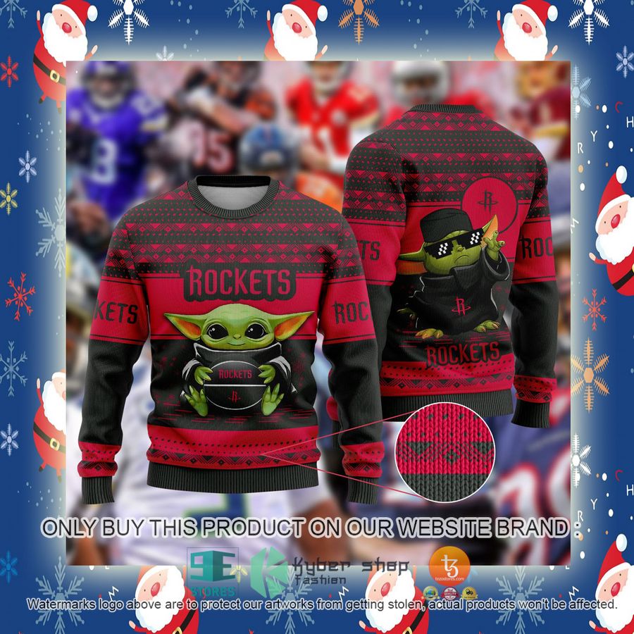 NEW Baby Yoda Houston Rockets Christmas Ugly Sweater 4 baby yoda nba houston rockets ugly christmas sweater 4 77189