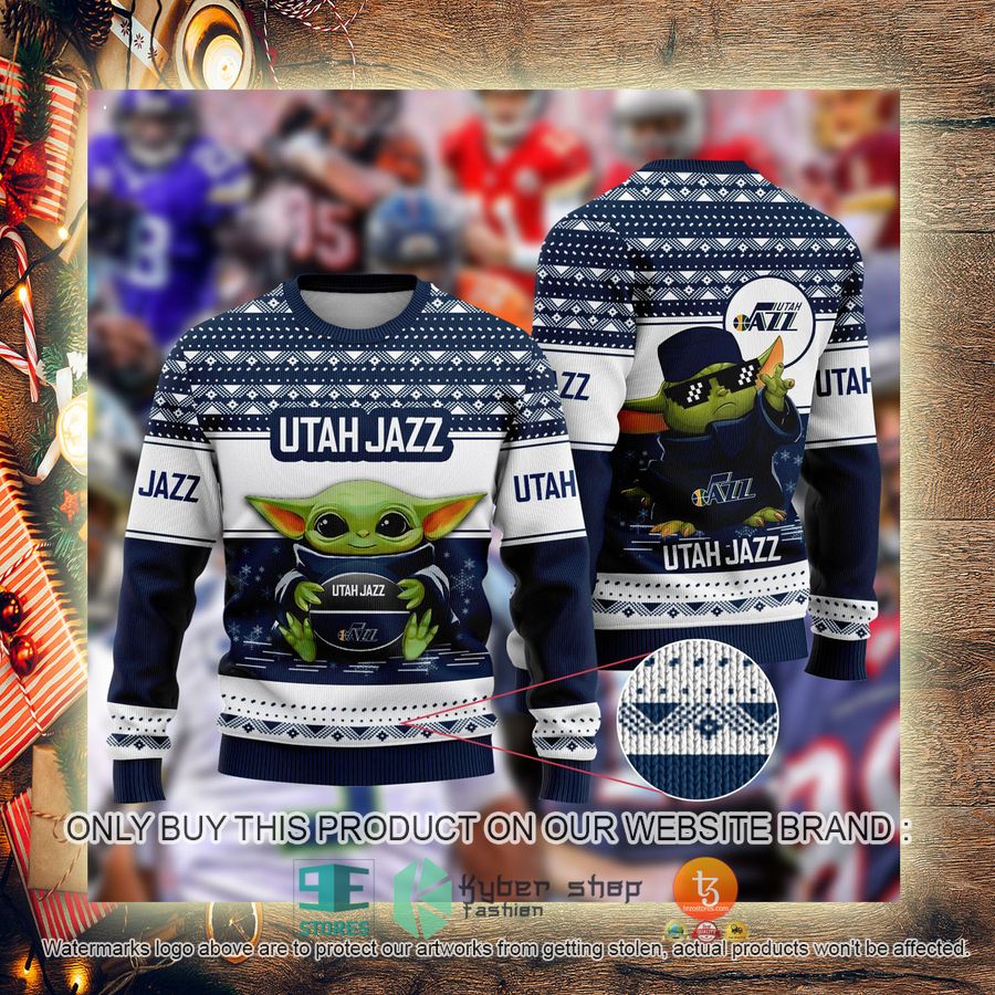 NEW Baby Yoda Utah Jazz Christmas Ugly Sweater 3 baby yoda nba utah jazz ugly christmas sweater 3 57083