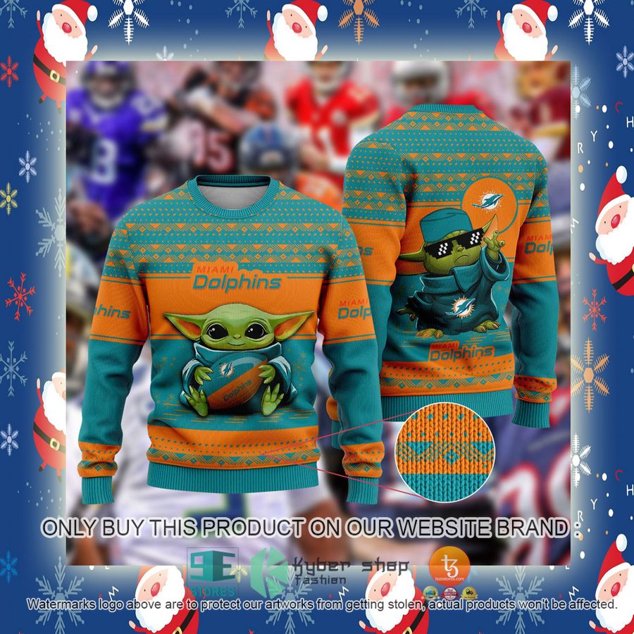 NEW Baby Yoda Miami Dolphins Christmas Ugly Sweater 4 baby yoda nfl miami dolphins ugly christmas sweater 4 65797