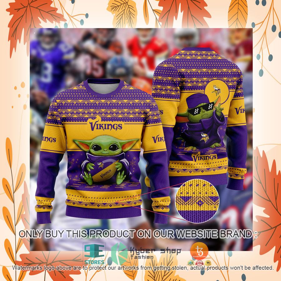 NEW Baby Yoda Minnesota Vikings Christmas Ugly Sweater 2 baby yoda nfl minnesota vikings ugly christmas sweater 2 19644
