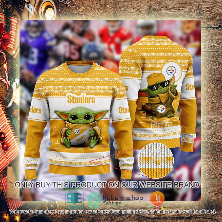 NEW Baby Yoda Pittsburgh Steelers Christmas Ugly Sweater 3 baby yoda nfl pittsburgh steelers ugly christmas sweater 3 53924