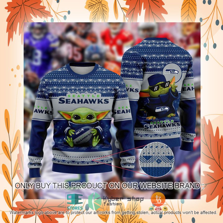 NEW Baby Yoda Seattle Seahawks Christmas Ugly Sweater 2 baby yoda nfl seattle seahawks ugly christmas sweater 2 30893