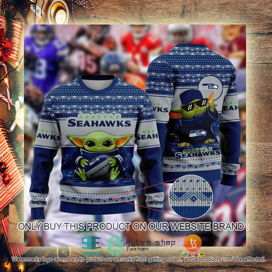 NEW Baby Yoda Seattle Seahawks Christmas Ugly Sweater 3 baby yoda nfl seattle seahawks ugly christmas sweater 3 96616