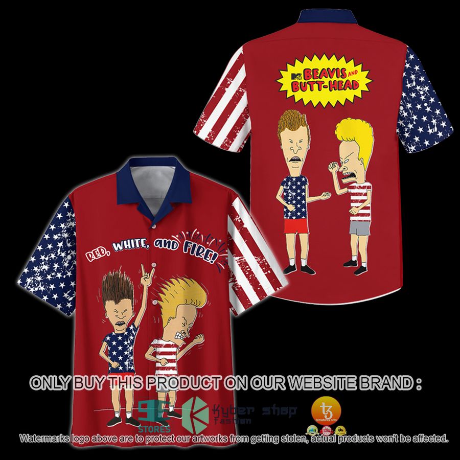 beavis and butt head red white and fire hawaiian shirt 1 7350