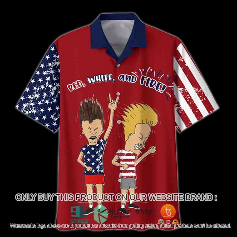 beavis and butt head red white and fire hawaiian shirt 2 25645