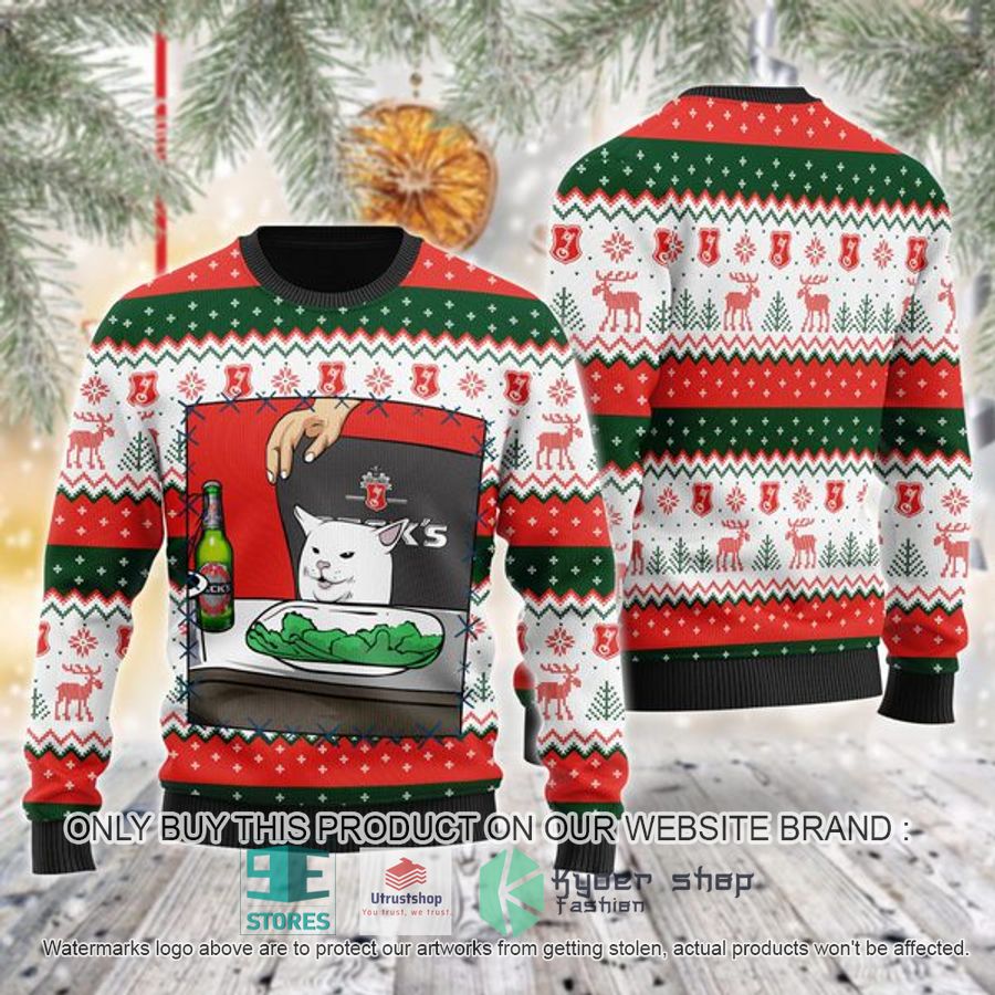 becks beer cat meme ugly christmas sweater 1 96405