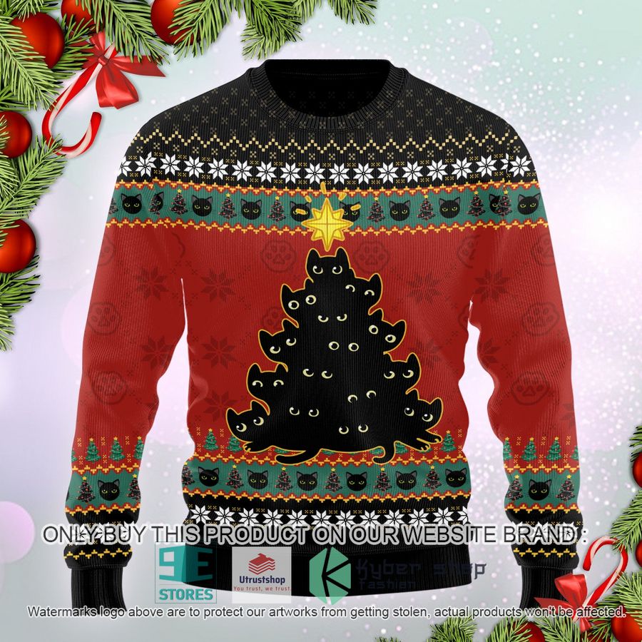 NEW Black Cat Christmas Tree Ugly Sweater 3 black cat christmas tree ugly christmas sweater 1 18213