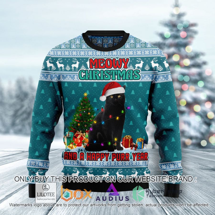 black cat meomy christmas and a happy purr year ugly christmas sweater 1 59467