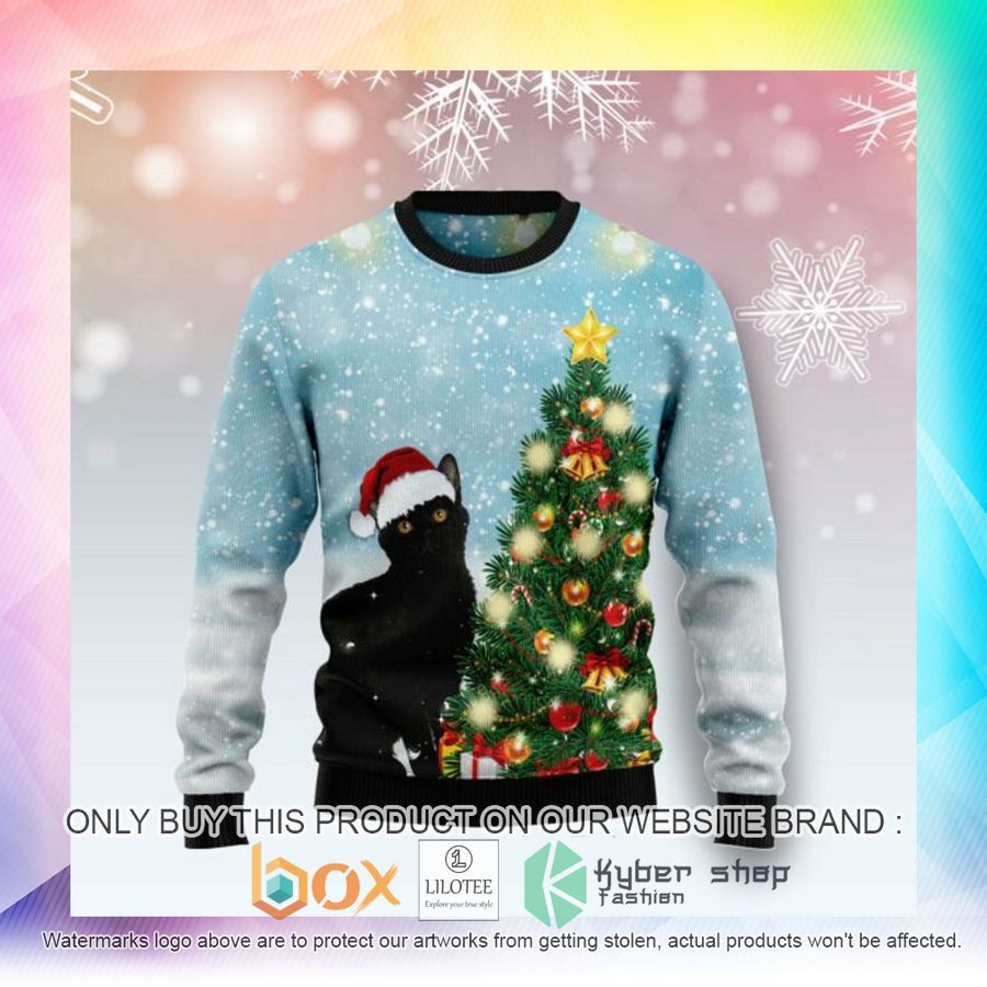 black cat noel tree ugly christmas sweatshirt 2 59357