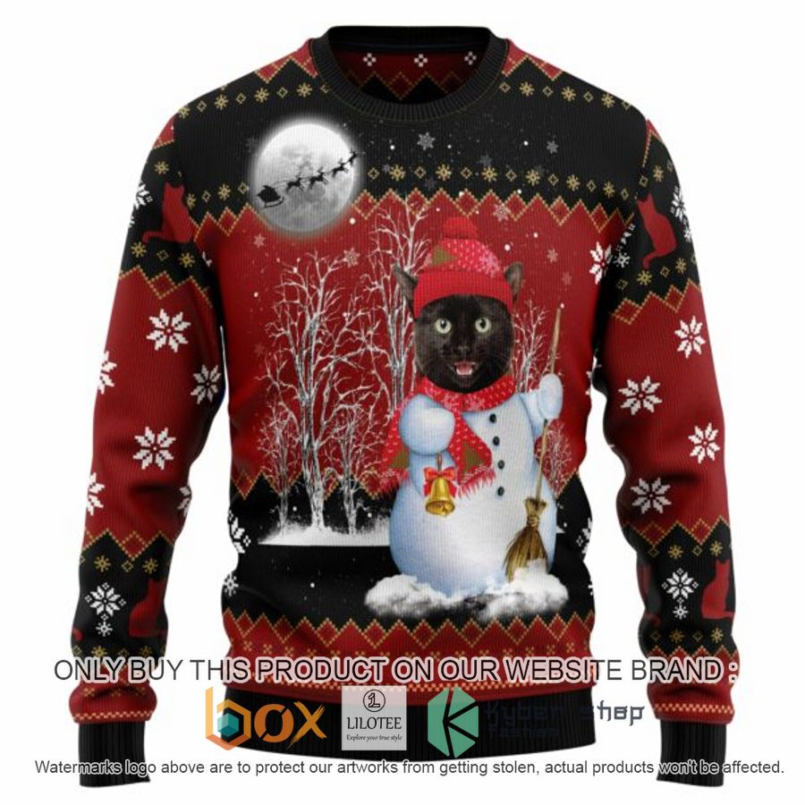 black cat snowman ugly christmas sweatshirt 1 30210