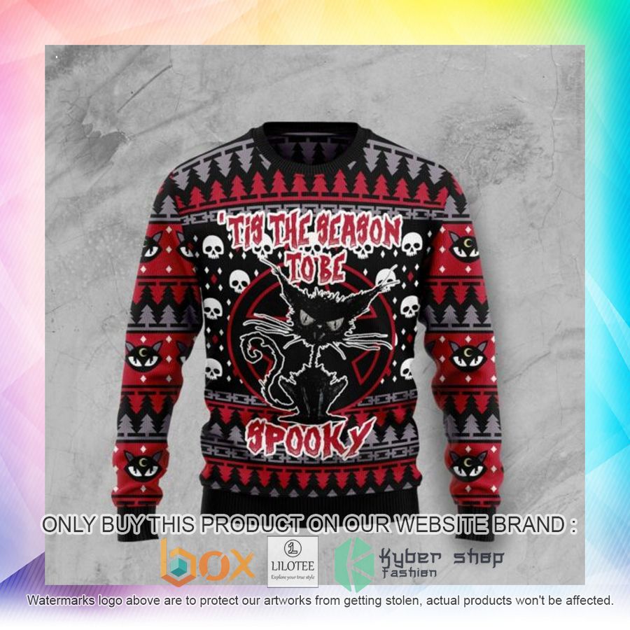 black cat spooky halloween ugly christmas sweatshirt 2 48621