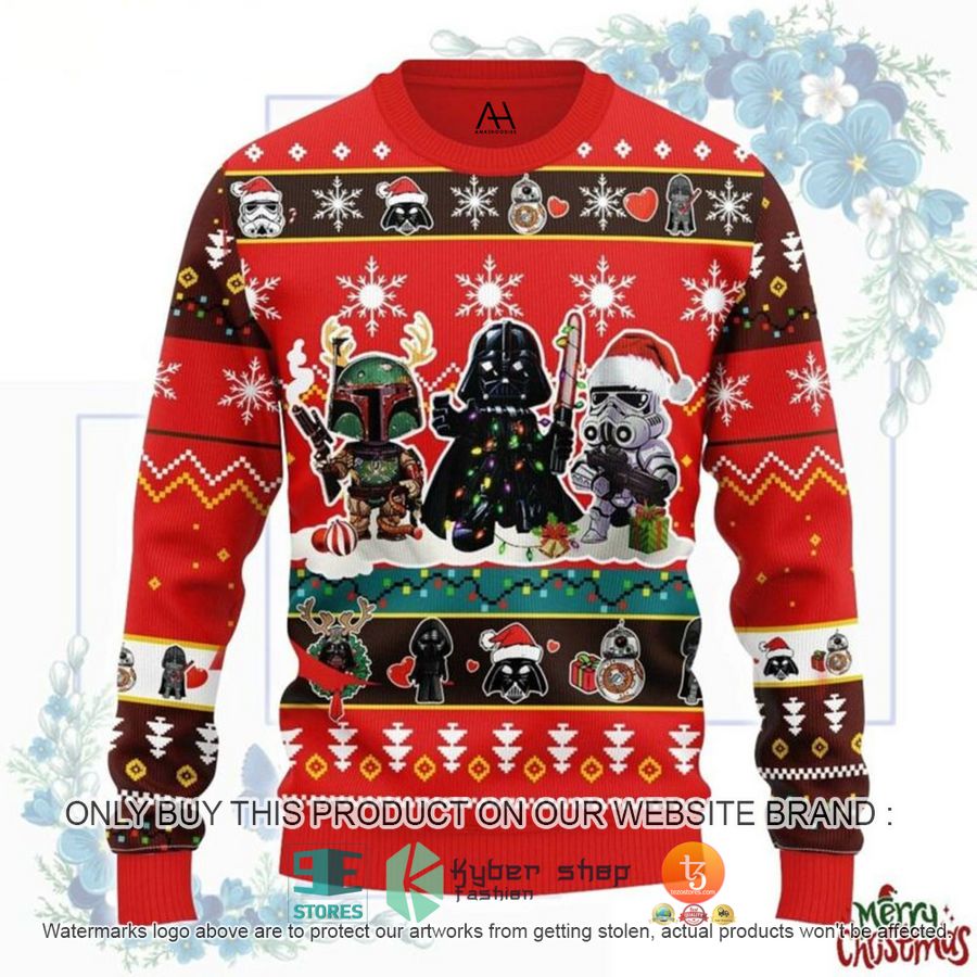 HOT Boba Fett Stormtrooper Darth Vader Red Ugly Christmas Sweater 8 boba fett stormtrooper darth vader red ugly christmas sweater 1 34765