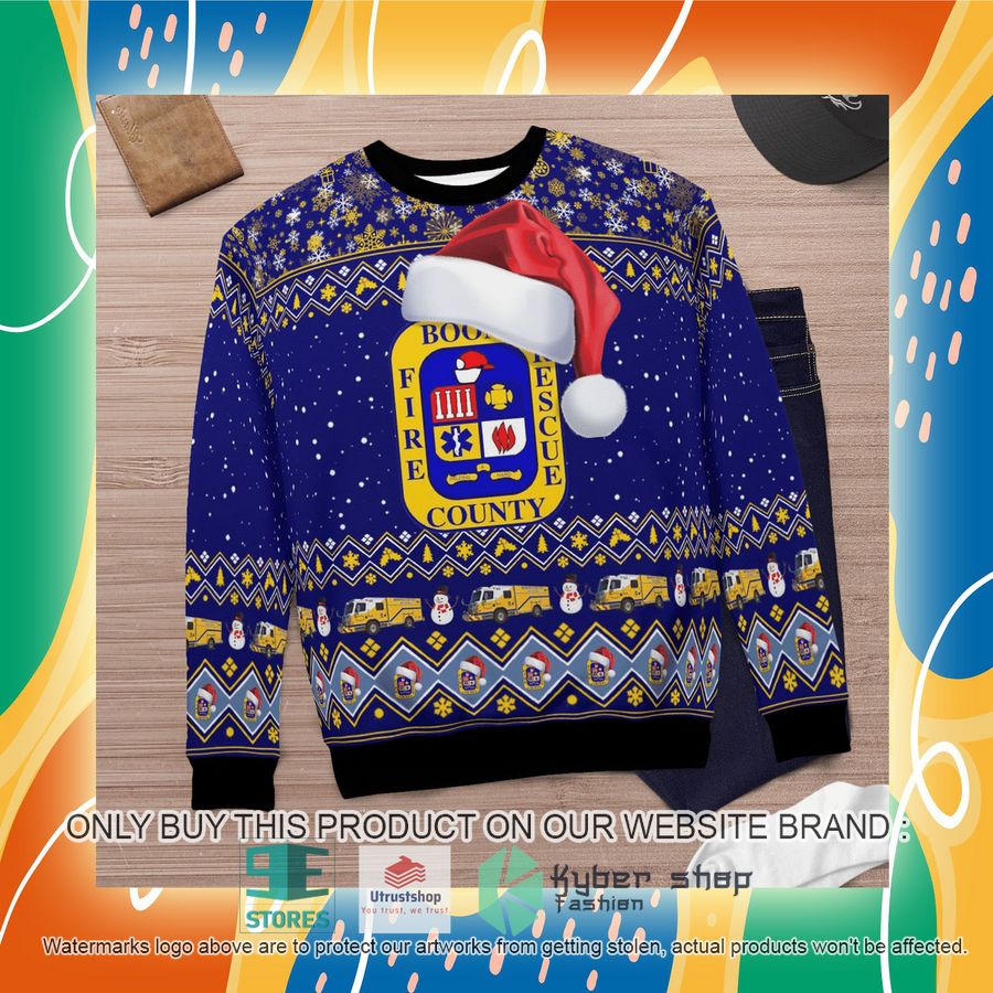NEW Boone County Fire Protection District blue Christmas Sweater 7 boone county fire protection district blue christmas sweater 7 39356