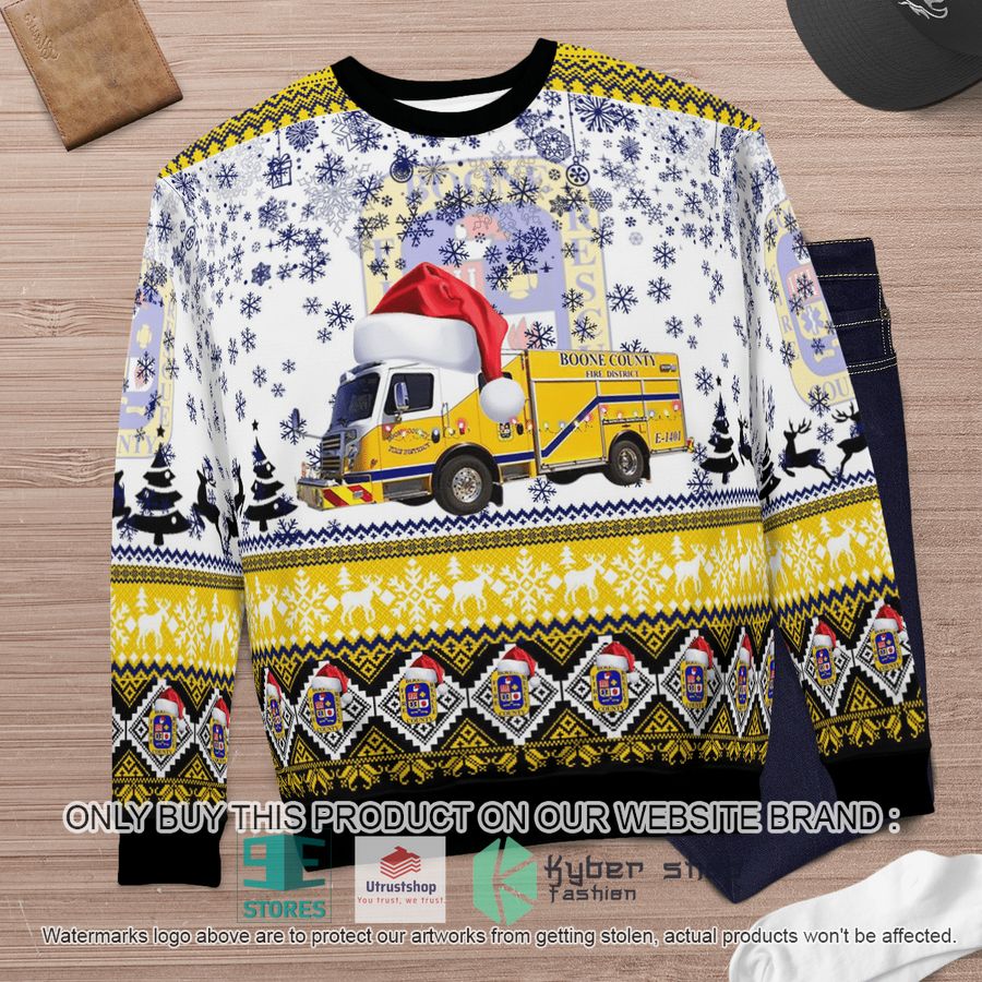 NEW Boone County Fire Protection District white Christmas Sweater 6 boone county fire protection district white christmas sweater 6 19450