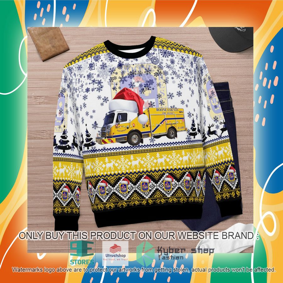 NEW Boone County Fire Protection District white Christmas Sweater 7 boone county fire protection district white christmas sweater 7 3664