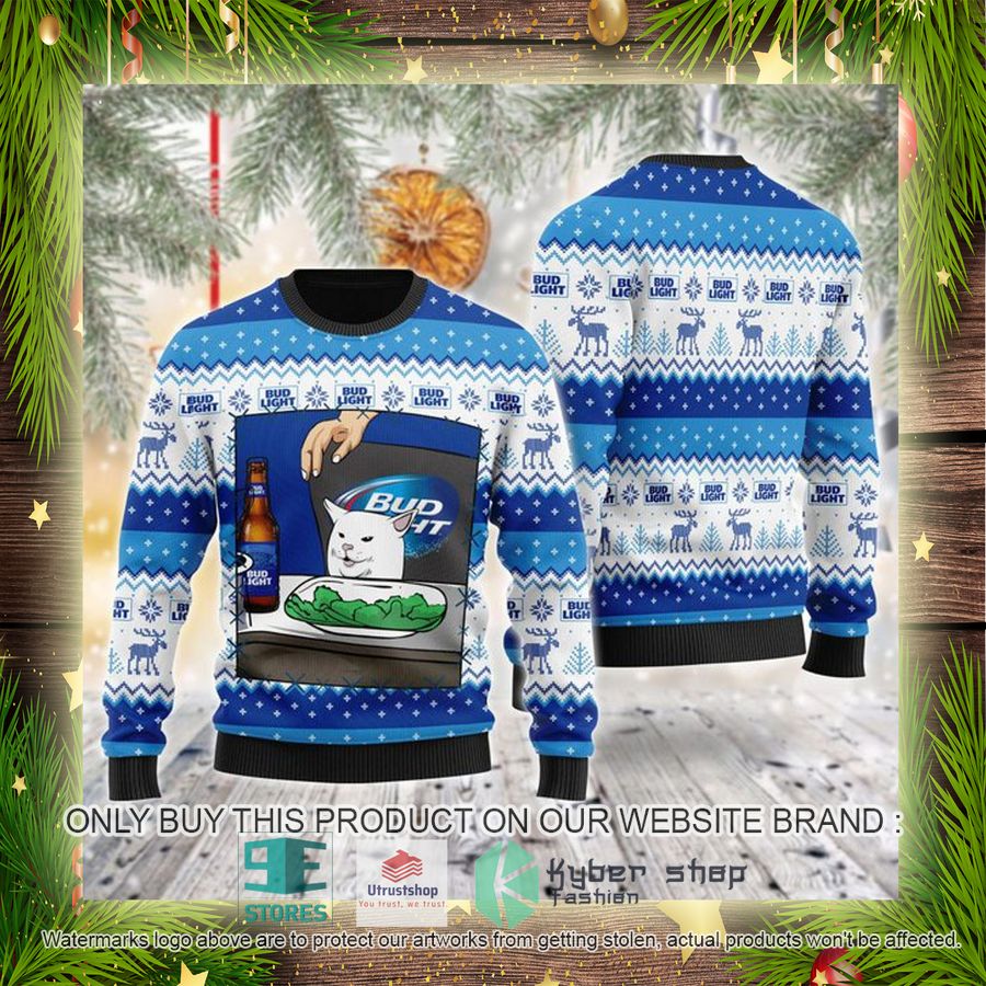 NEW Bud Light Cat Meme Christmas Ugly Sweater 4 bud light cat meme ugly christmas sweater 4 3127