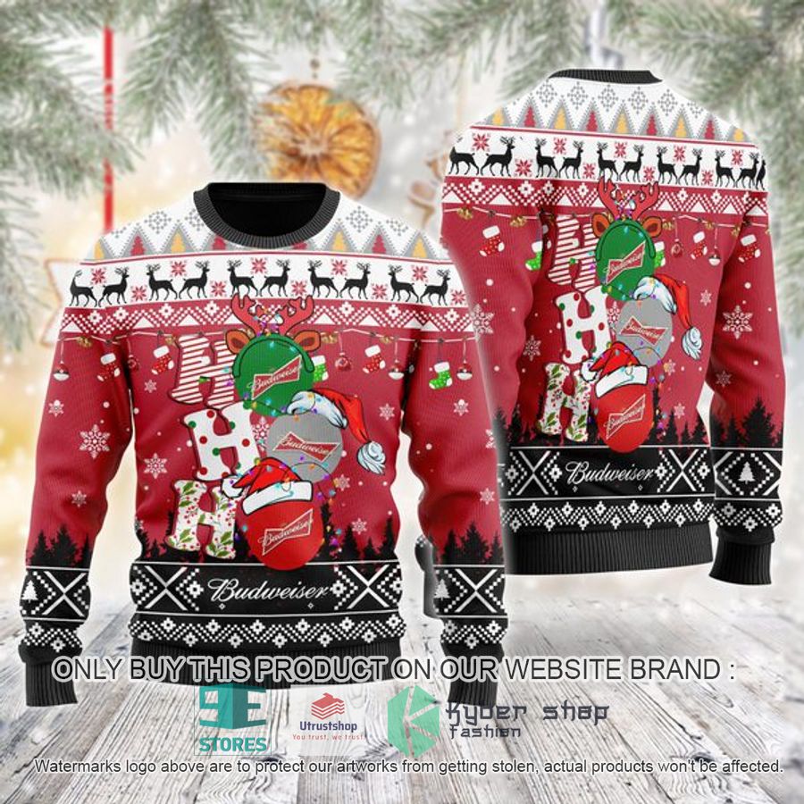 budweiser beer ho ho ho ugly christmas sweater 1 84139