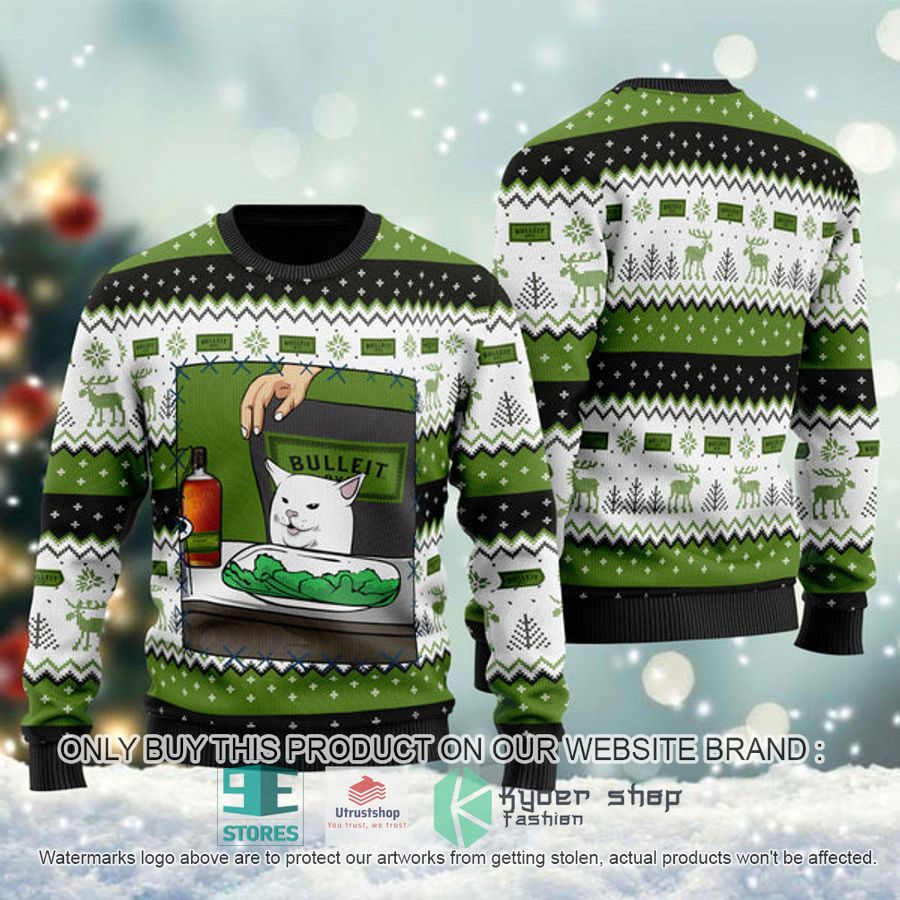bulleit rye whiskey cat meme ugly christmas sweater 1 88514