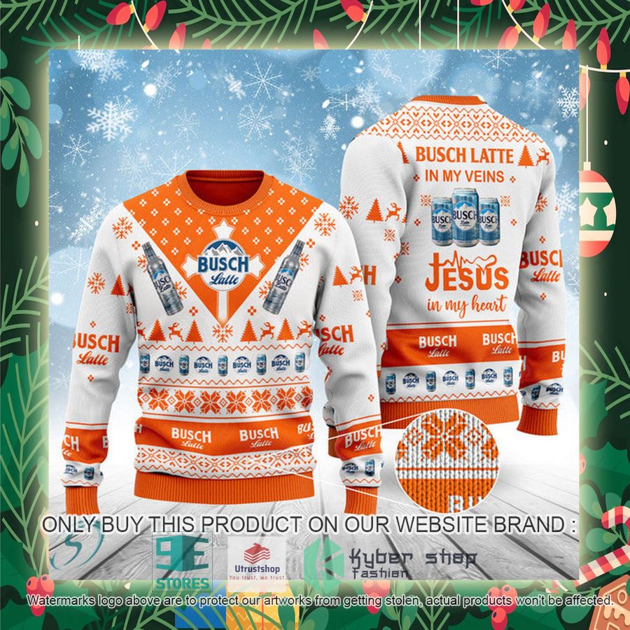 busch latte in my veins jesus in my heart ugly christmas sweater 2 9706