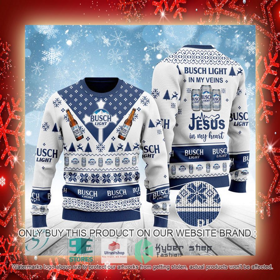NEW Busch Light In My Veins Jesus In My Heart Christmas Ugly Sweater 3 busch light in my veins jesus in my heart ugly christmas sweater 3 33216