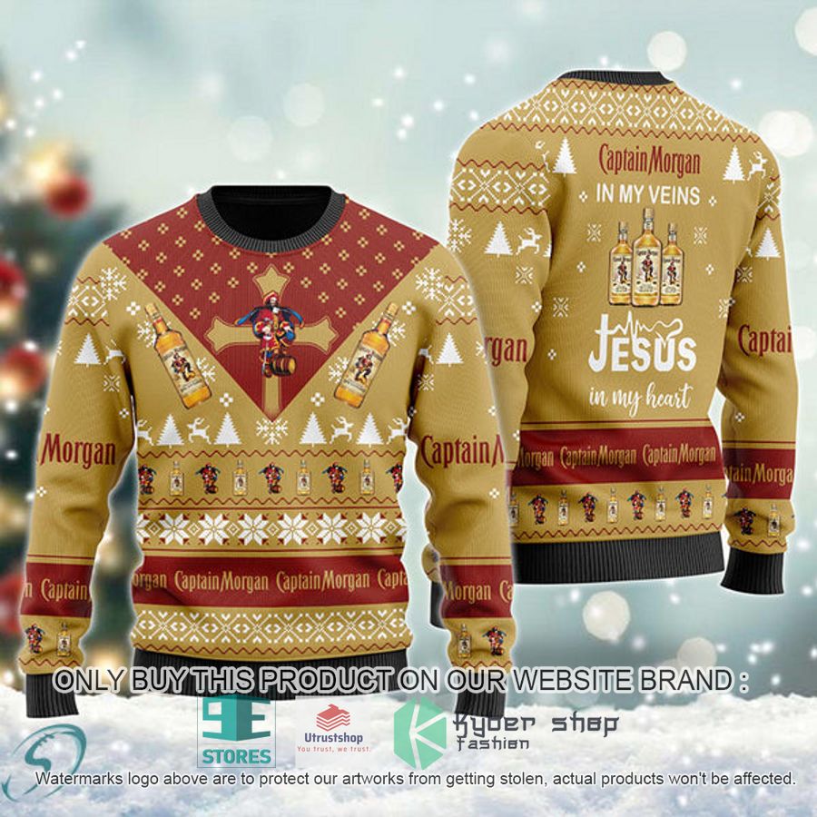 captain morgan in my veins jesus in my heart ugly christmas sweater 1 15648