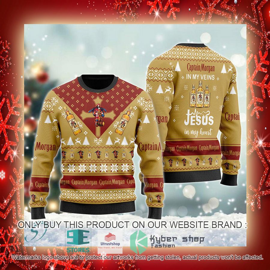 NEW Captain Morgan In My Veins Jesus In My Heart Christmas Ugly Sweater 3 captain morgan in my veins jesus in my heart ugly christmas sweater 3 59376