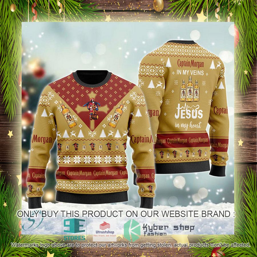NEW Captain Morgan In My Veins Jesus In My Heart Christmas Ugly Sweater 4 captain morgan in my veins jesus in my heart ugly christmas sweater 4 92845