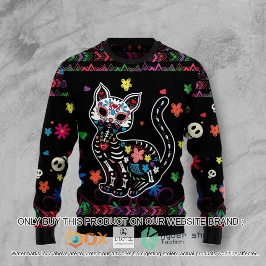 cat sugar skull ugly christmas sweatshirt 1 70905