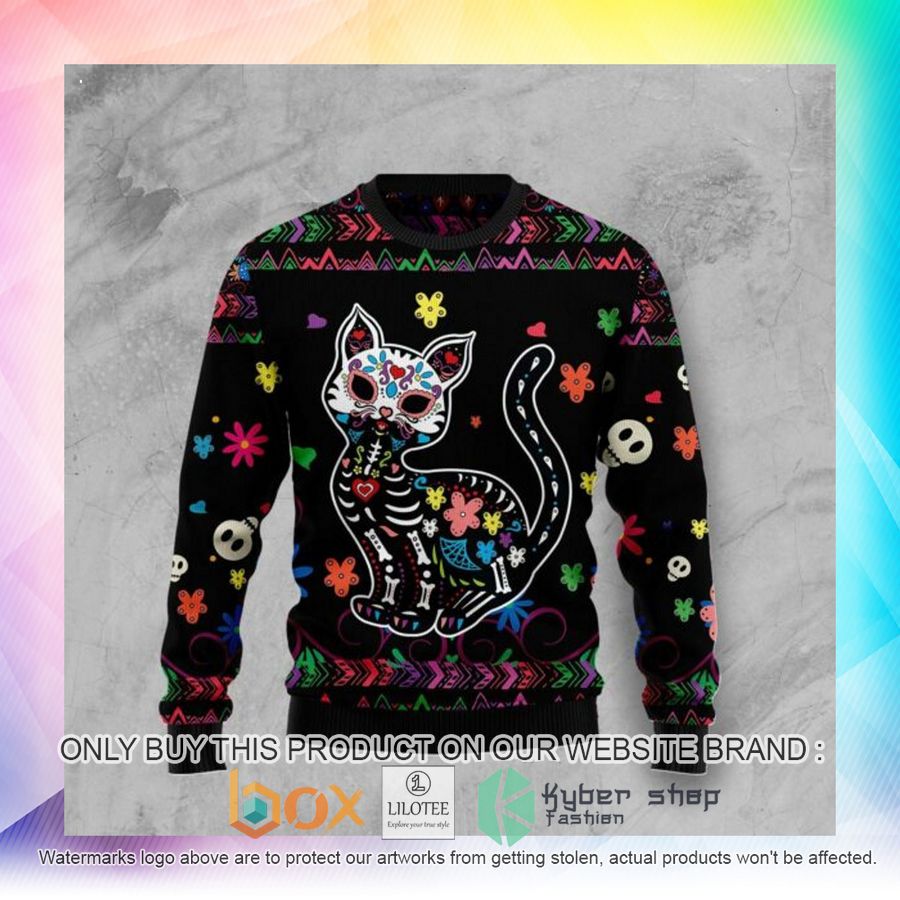 cat sugar skull ugly christmas sweatshirt 2 29939