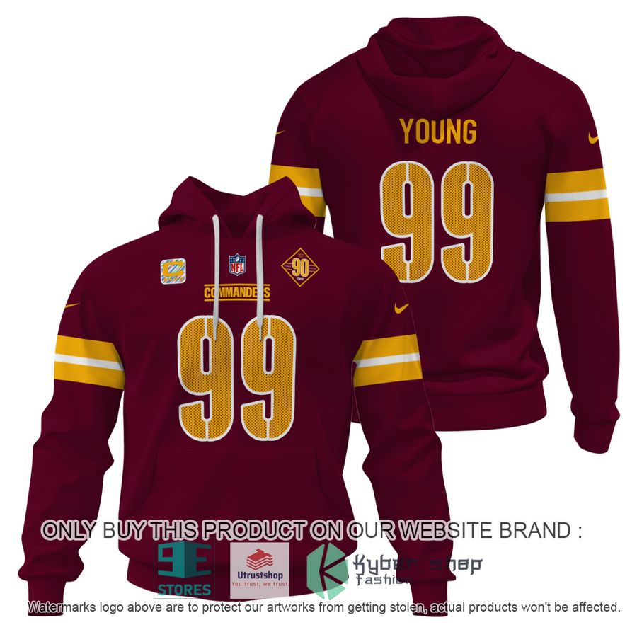chase young 99 washington commanders dark red shirt hoodie 1 34012