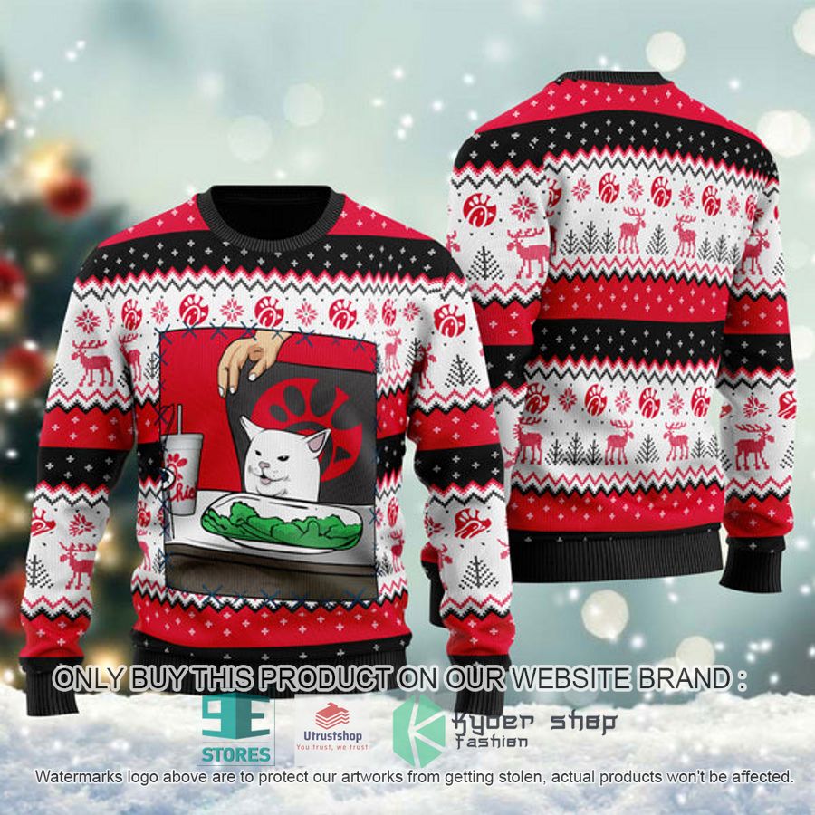chicken fil a cat meme ugly christmas sweater 1 8754