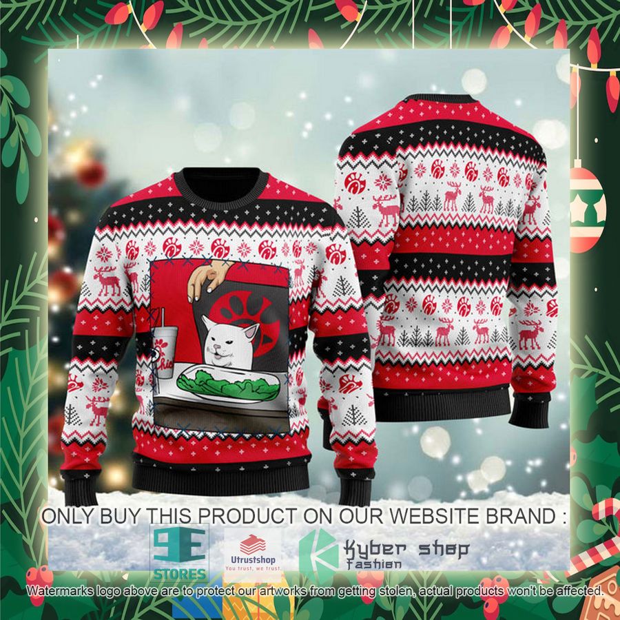 chicken fil a cat meme ugly christmas sweater 2 42786
