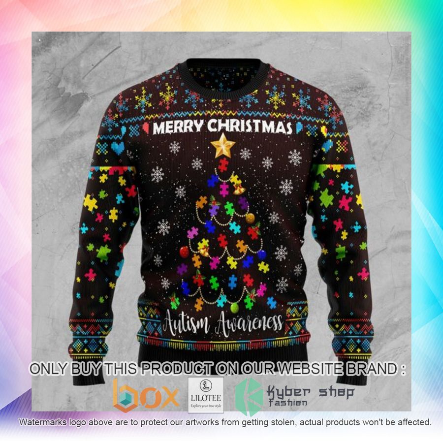 christmas tree autism awareness ugly christmas sweatshirt 2 48535