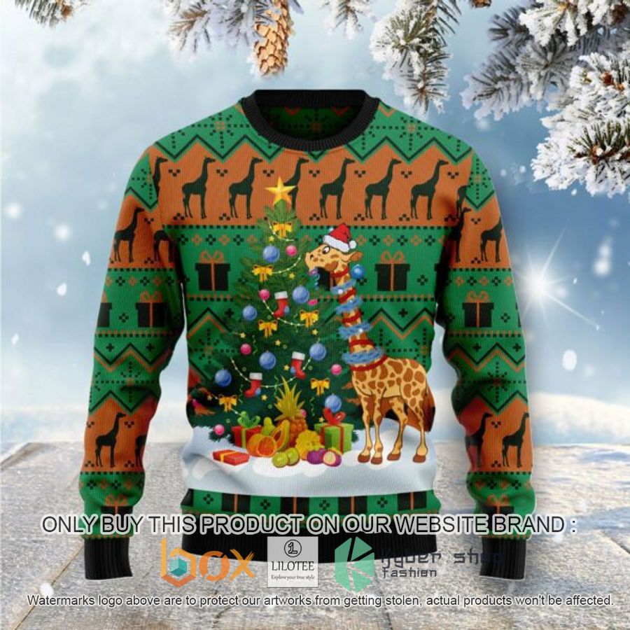 christmas tree giraffe ugly christmas sweatshirt 1 9512