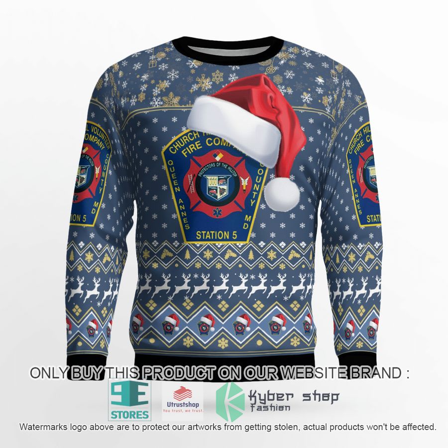 church hill volunteer fire company queen annes county maryland blue christmas sweater 2 21373