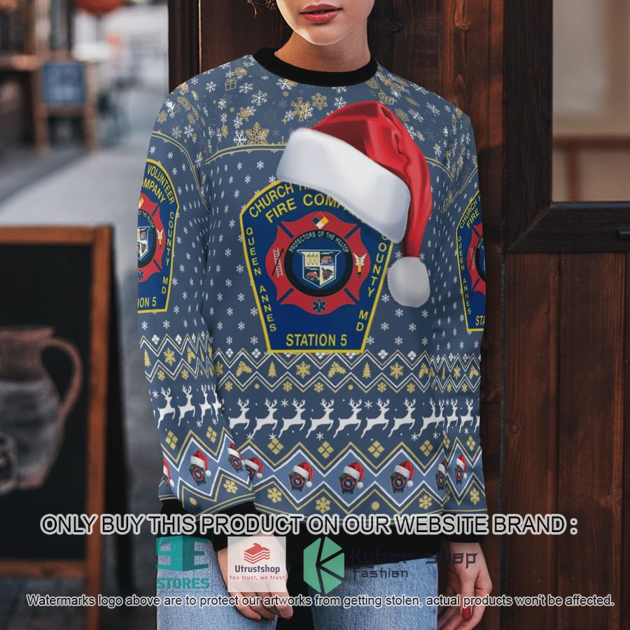 NEW Church Hill Volunteer Fire Company Queen Anne's County Maryland blue Christmas Sweater 5 church hill volunteer fire company queen annes county maryland blue christmas sweater 5 4616