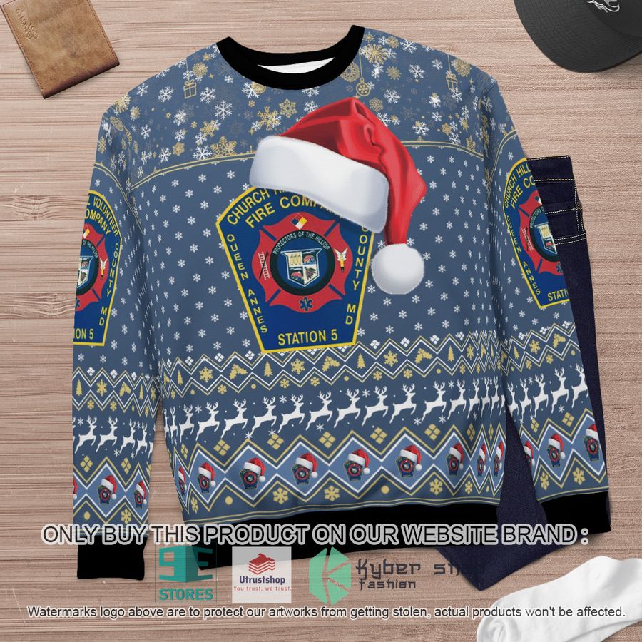 NEW Church Hill Volunteer Fire Company Queen Anne's County Maryland blue Christmas Sweater 6 church hill volunteer fire company queen annes county maryland blue christmas sweater 6 105