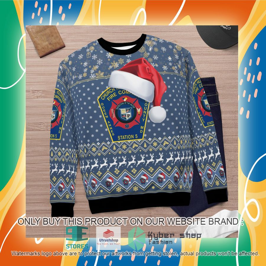 NEW Church Hill Volunteer Fire Company Queen Anne's County Maryland blue Christmas Sweater 7 church hill volunteer fire company queen annes county maryland blue christmas sweater 7 18906