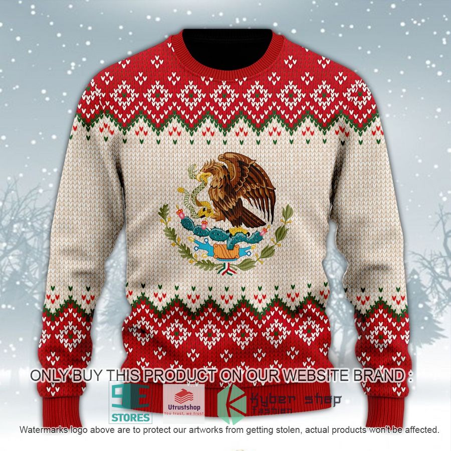 coat of arms of mexico red ugly christmas sweater 1 49713
