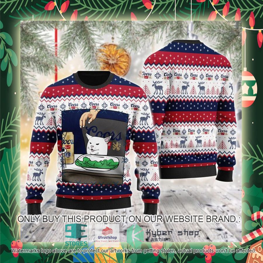 coors banquet cat meme ugly christmas sweater 2 45878