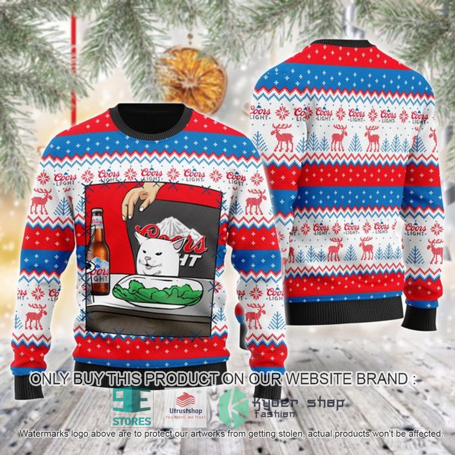 coors light cat meme ugly christmas sweater 1 45637