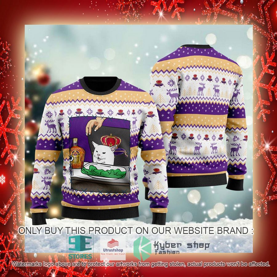 NEW Crown Royal Cat Meme Christmas Ugly Sweater 3 crown royal cat meme ugly christmas sweater 3 81215
