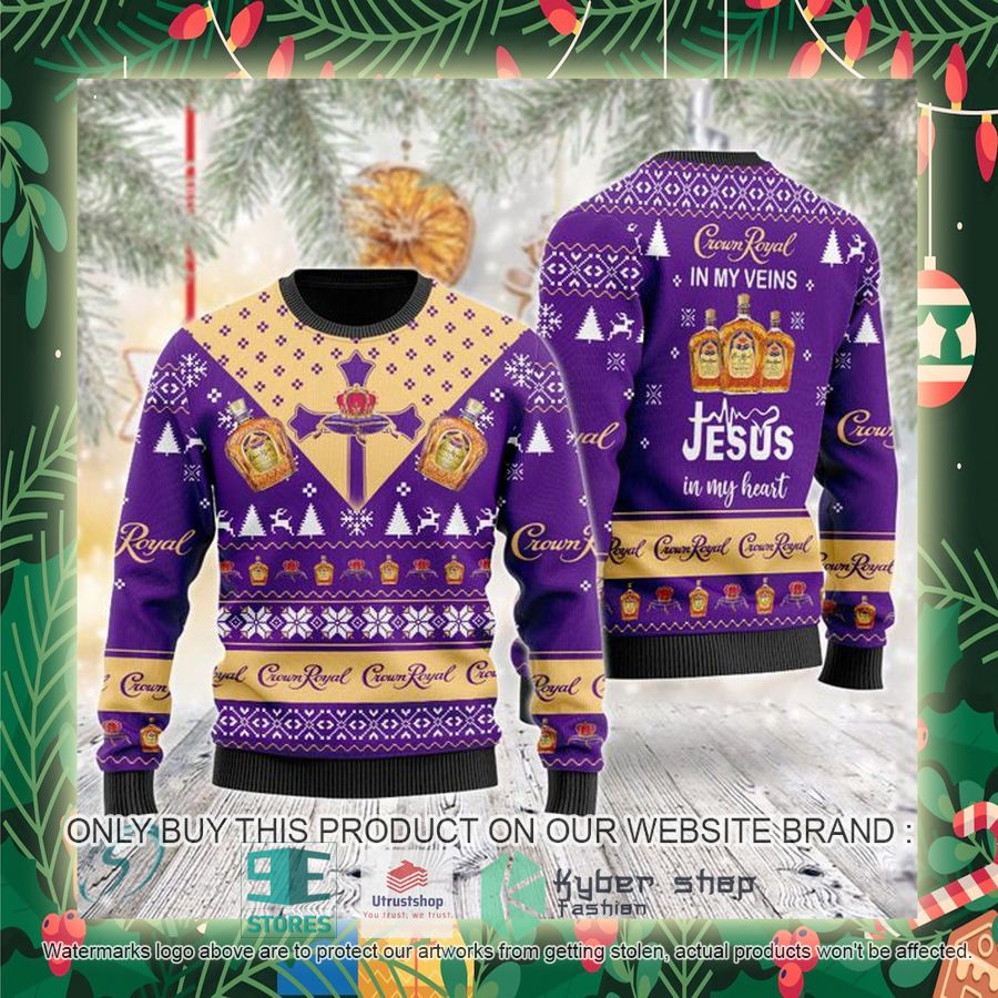 crown royal in my veins jesus in my heart ugly christmas sweater 2 13057