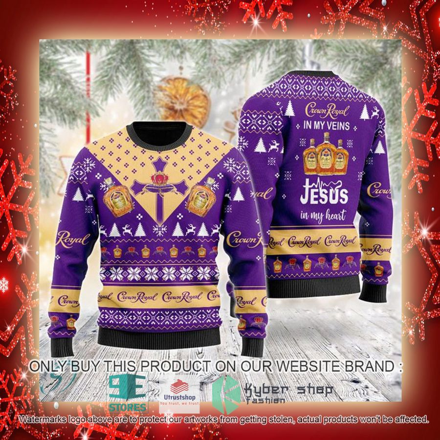 NEW Crown Royal In My Veins Jesus In My Heart Christmas Ugly Sweater 3 crown royal in my veins jesus in my heart ugly christmas sweater 3 72029
