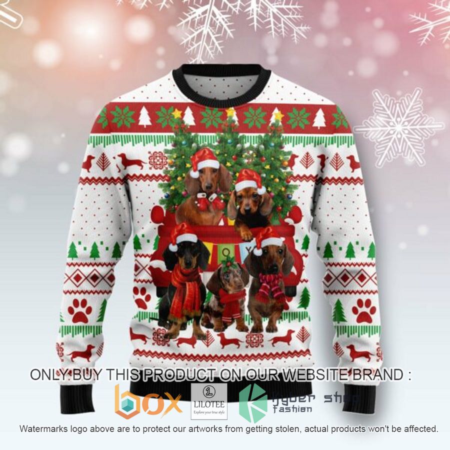 dachshund red truck ugly christmas sweatshirt 1 39394