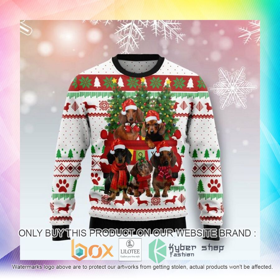 dachshund red truck ugly christmas sweatshirt 2 79587