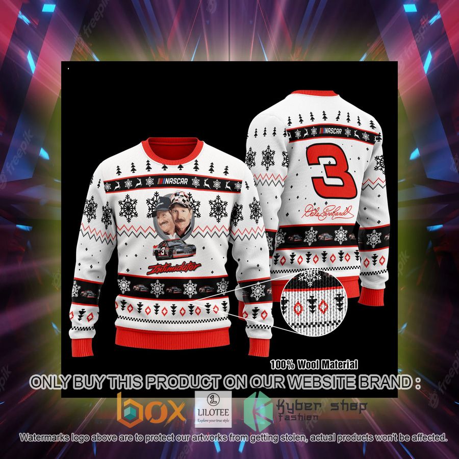 dale earnhardt nascar 3 white wool sweater 2 27539