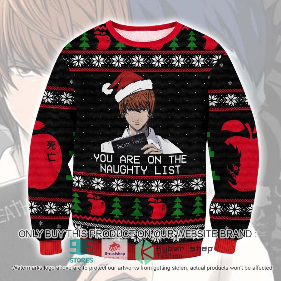 death note yagami light you are on the naughty list ugly christmas sweater 1 76092