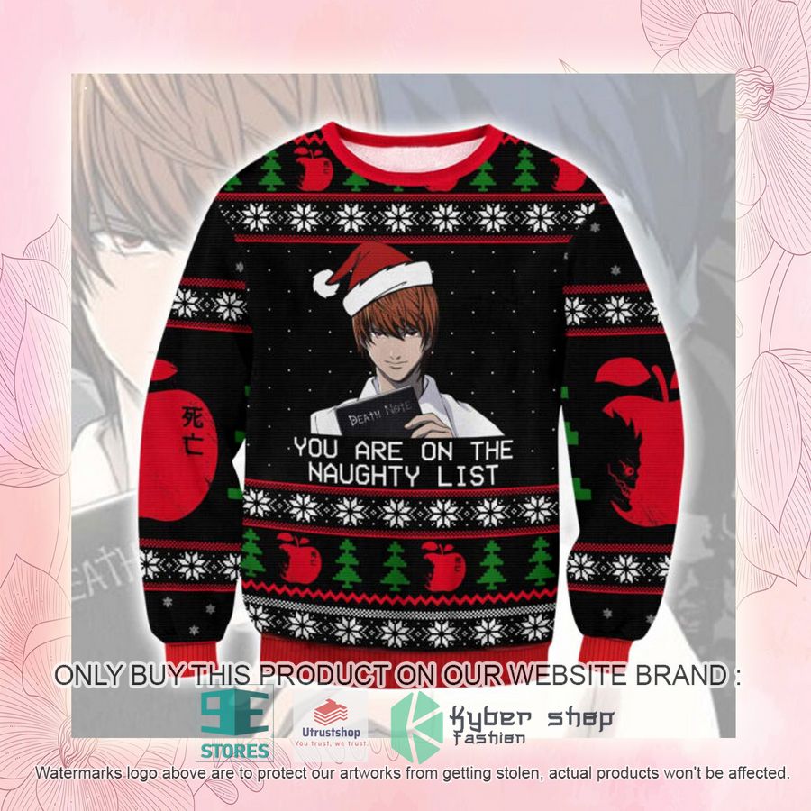 NEW Death Note Yagami Light You Are On The Naughty List Ugly Sweater 2 death note yagami light you are on the naughty list ugly christmas sweater 2 62977
